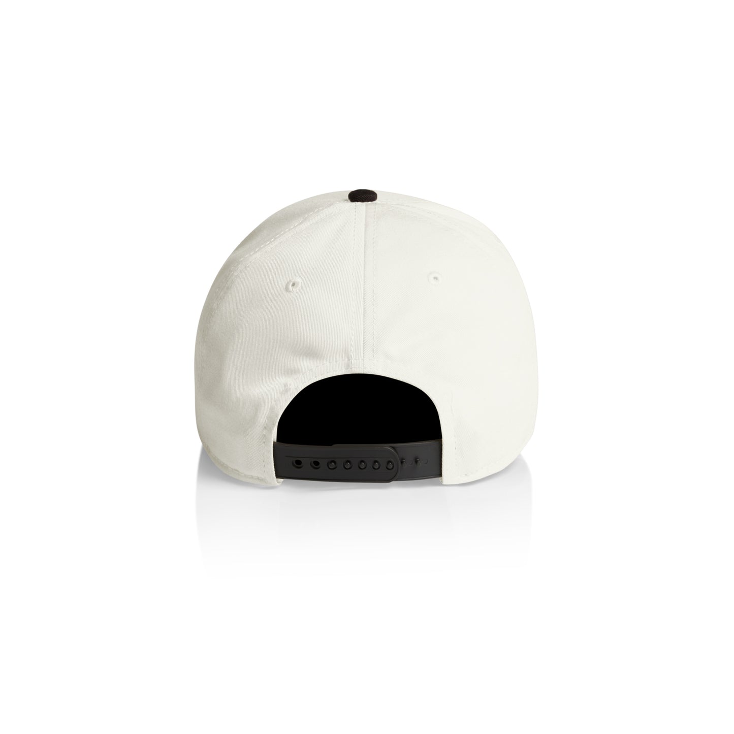 White Hybryd cap with black snapback fastening.