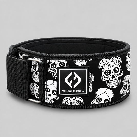 Neoprene Self Locking 4” Weightlifting Belt -Sugar Skull Black