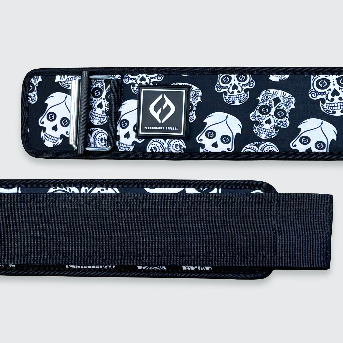 Quick release Velcro weightlifting belt with skull pattern