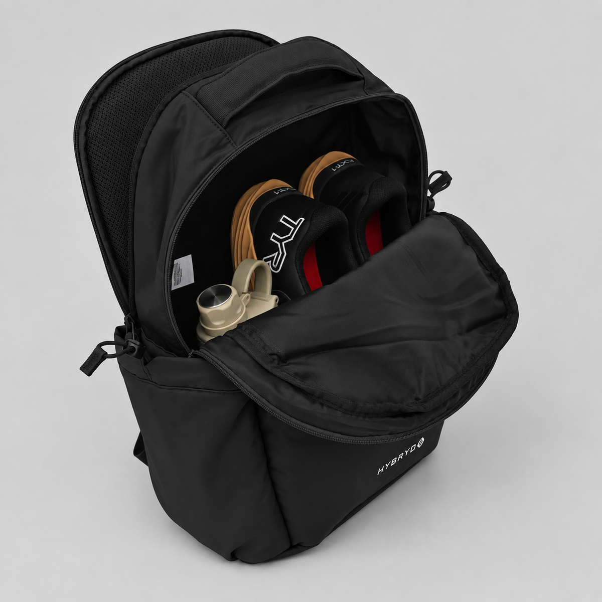 HYBRYD Atlas Gym Backpack Black internal storage compartments