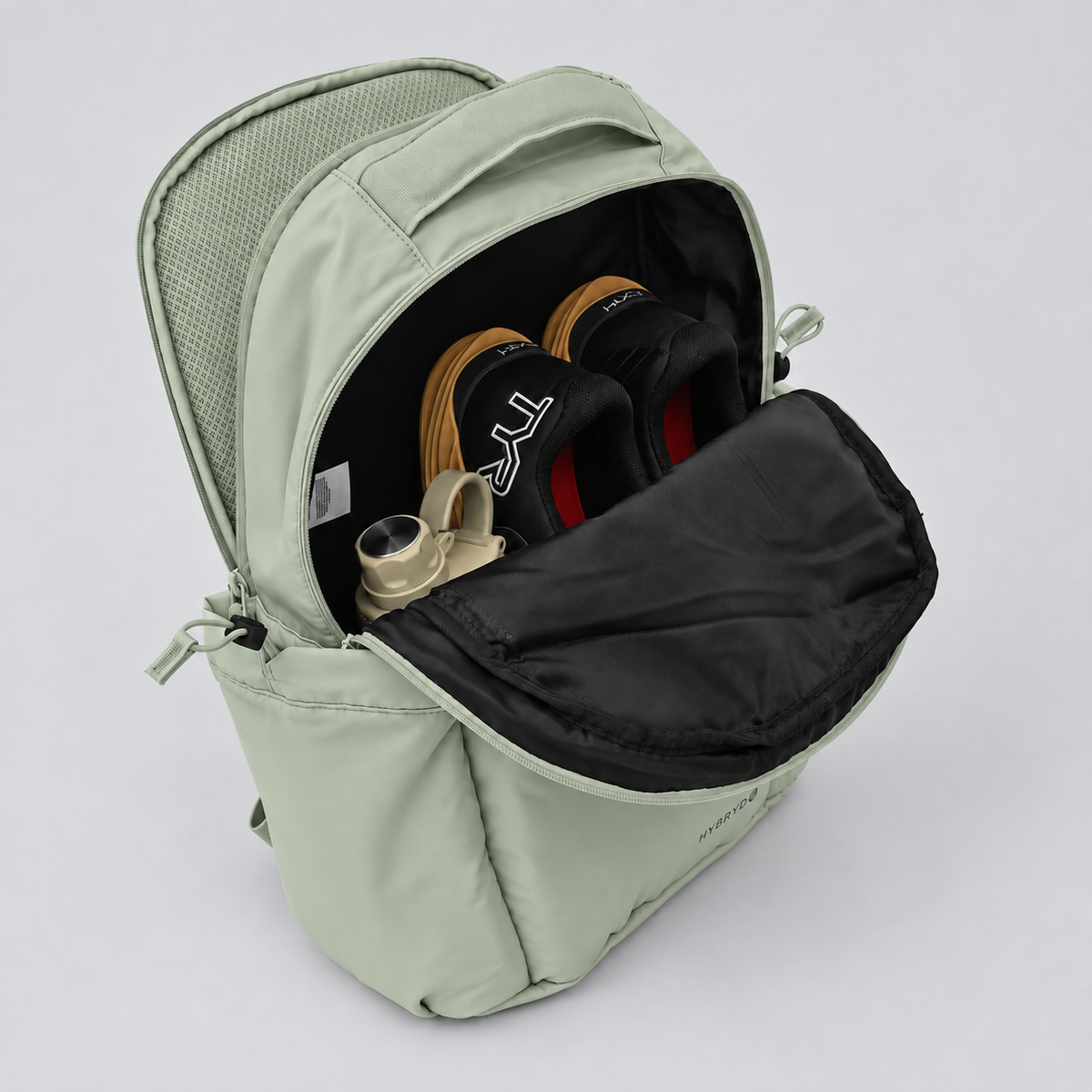 HYBRYD Atlas Gym Backpack Pale Green internal storage compartments