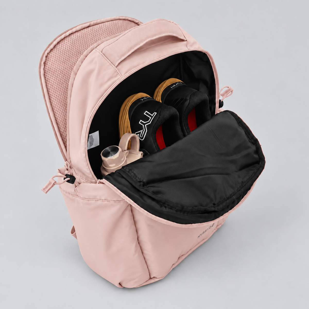 HYBRYD Atlas Gym Backpack Pale Pink internal storage compartments