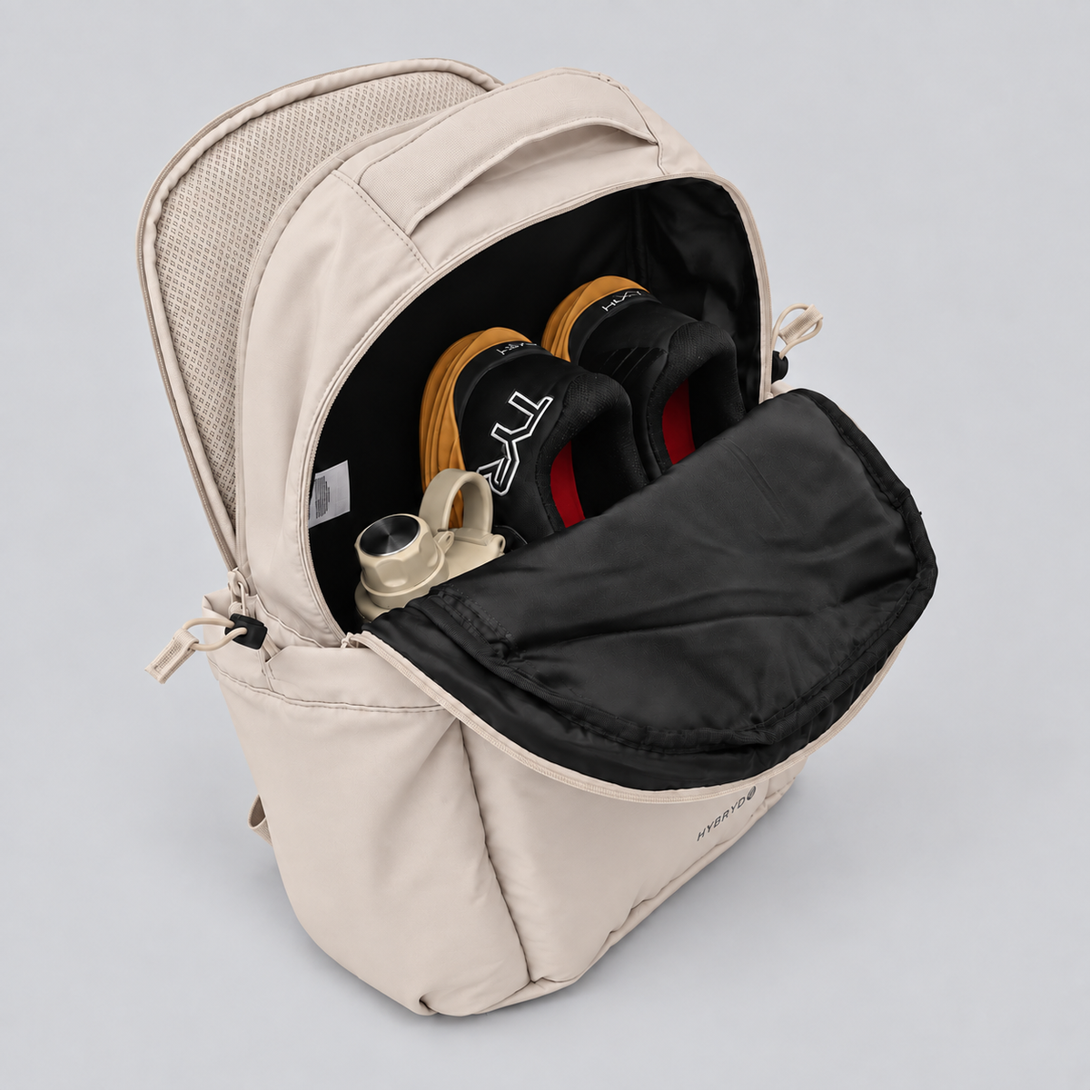 HYBRYD Atlas Gym Backpack Natural Stone internal storage compartments