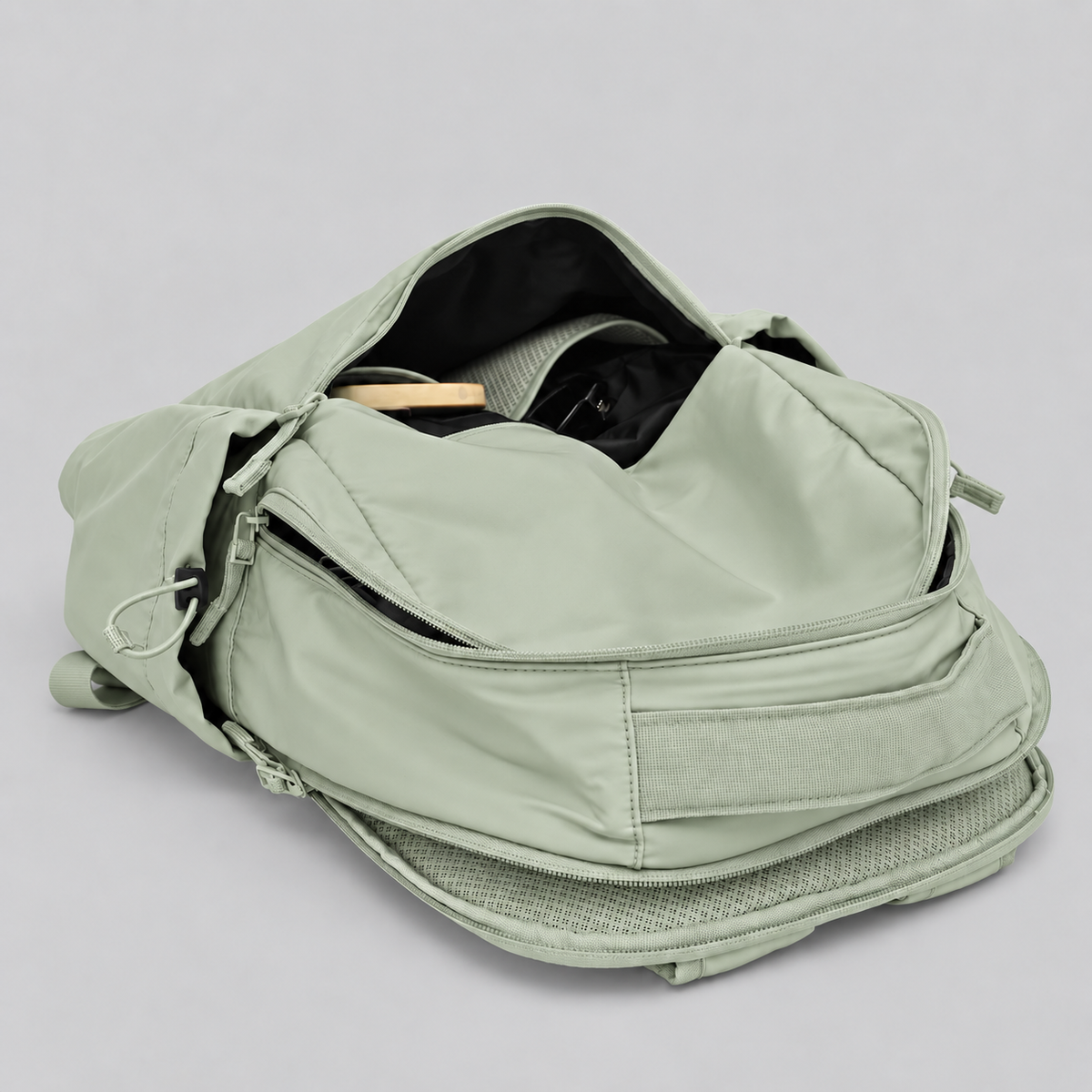 HYBRYD Atlas Backpack Pale Green open front compartment