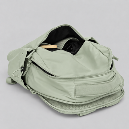 HYBRYD Atlas Backpack Pale Green open front compartment