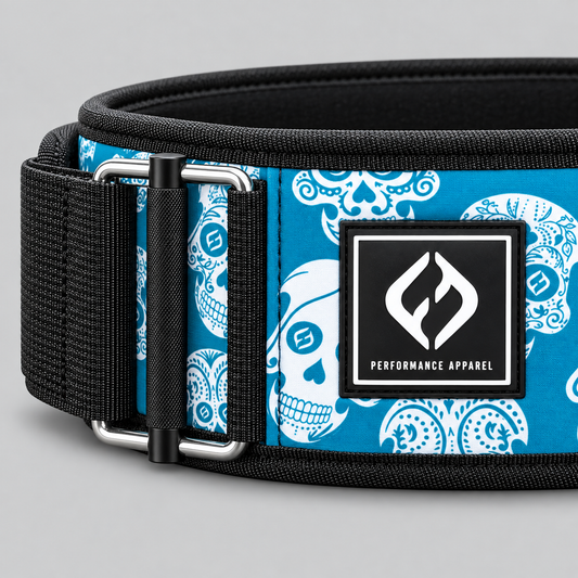 Neoprene Self Locking 4” Weightlifting Belt - Sugar Skull Turquoise