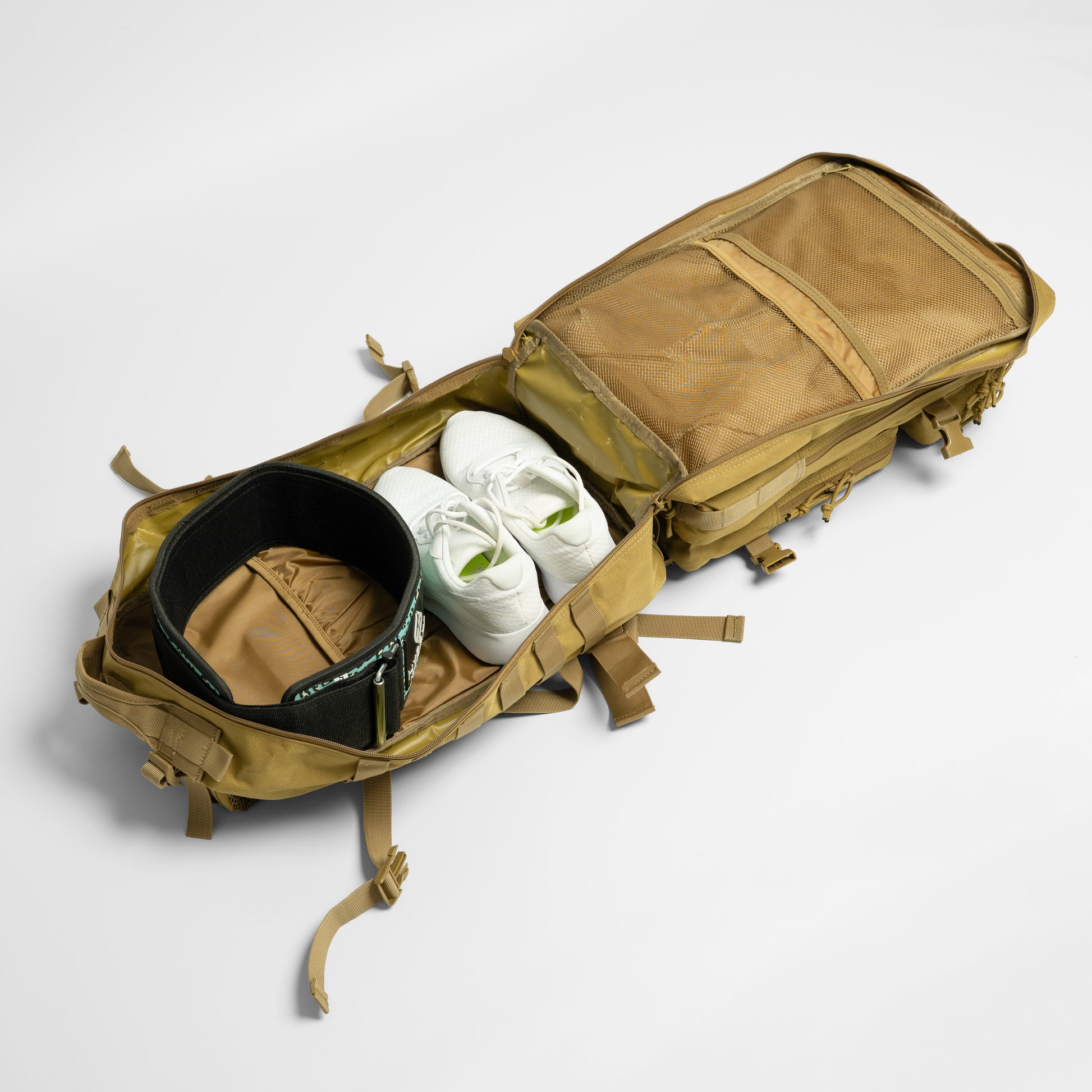 Open sand backpack unzipped