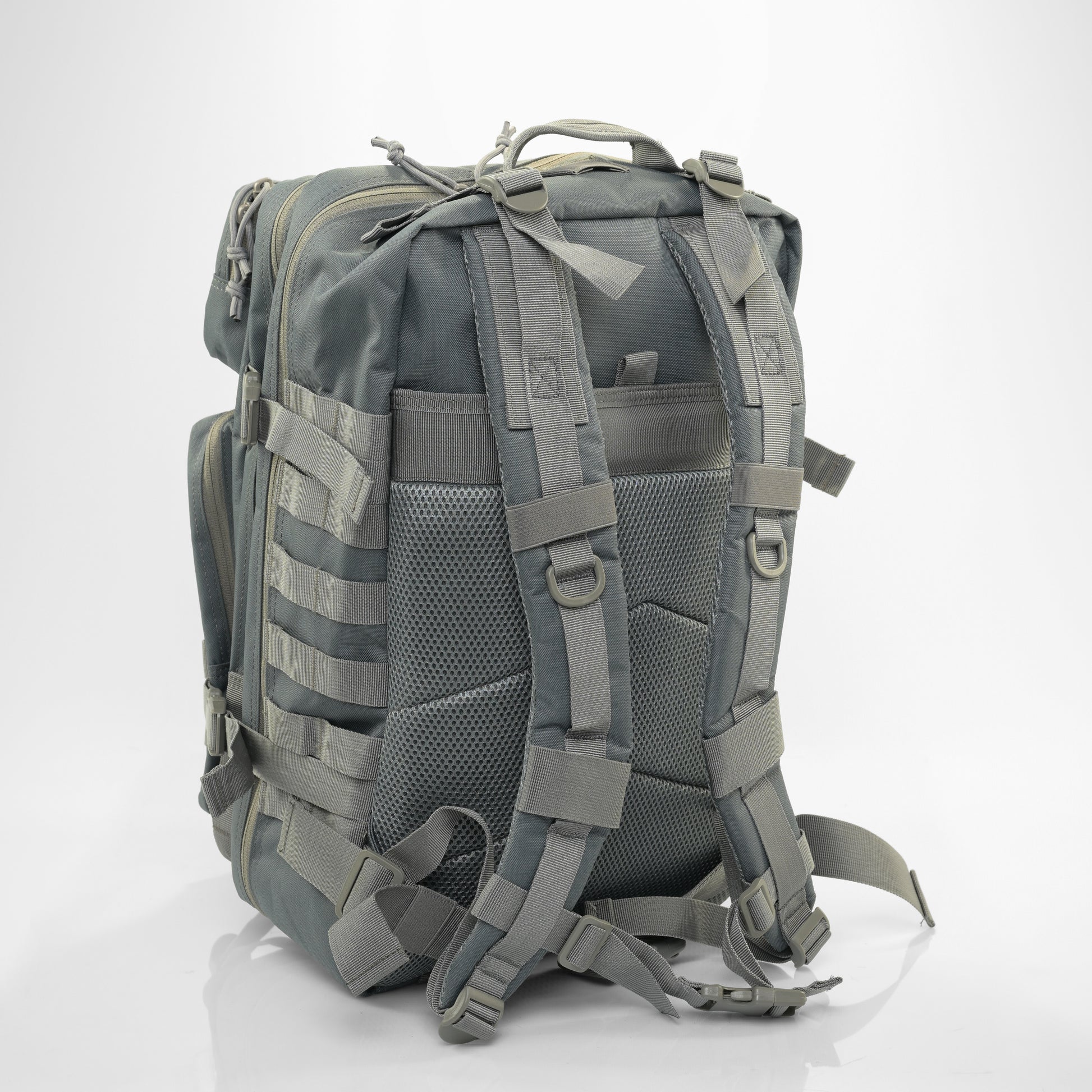 Grey tactical gym backpack with padded straps