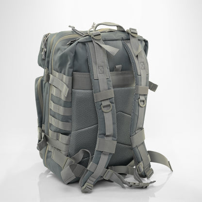 Grey tactical gym backpack with padded straps