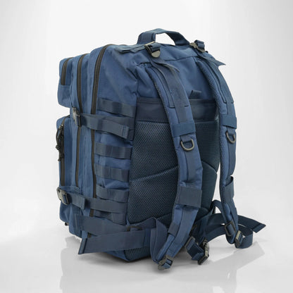 Blue tactical backpack with padded straps