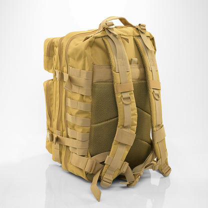 Tan tactical backpack with padded straps