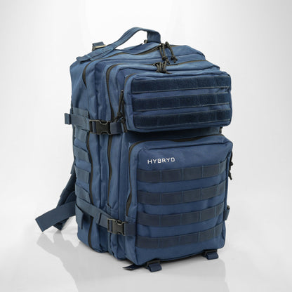 A navy blue Hybryd deployment backpack 