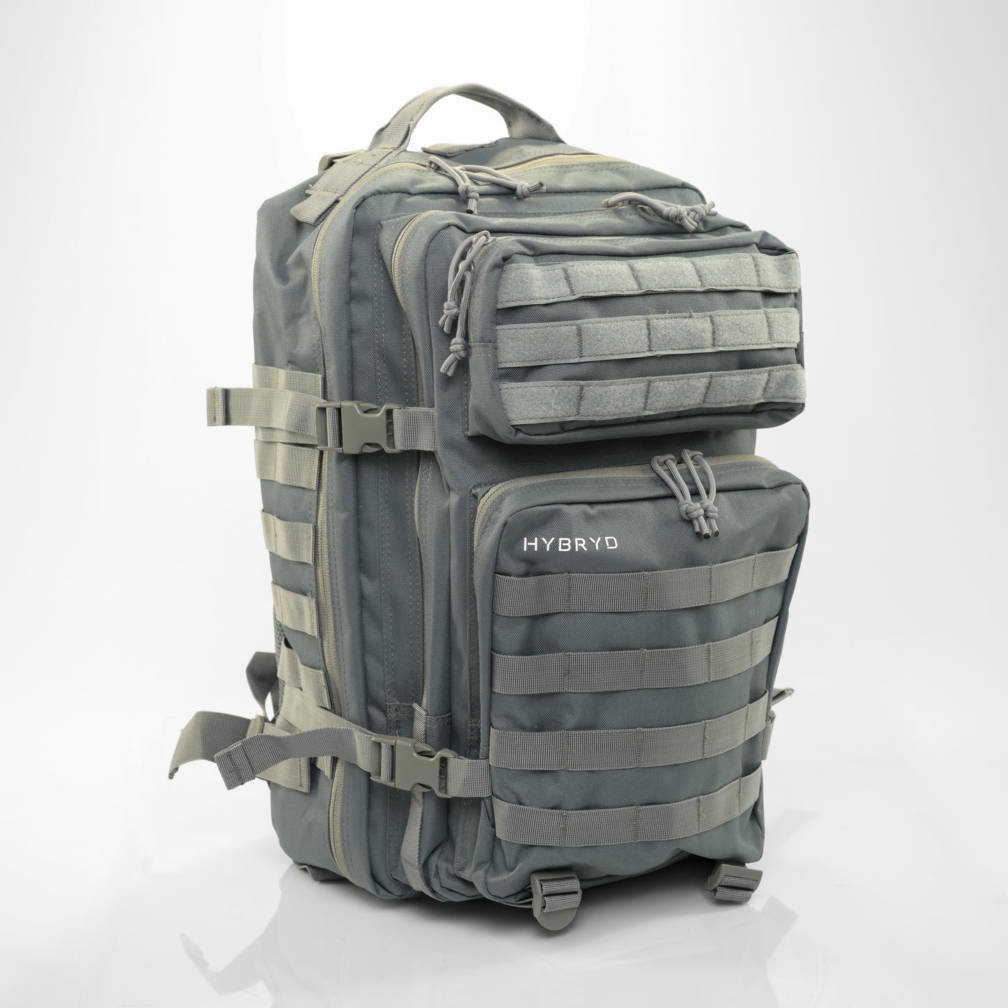 Grey tactical military backpack with velcro patch
