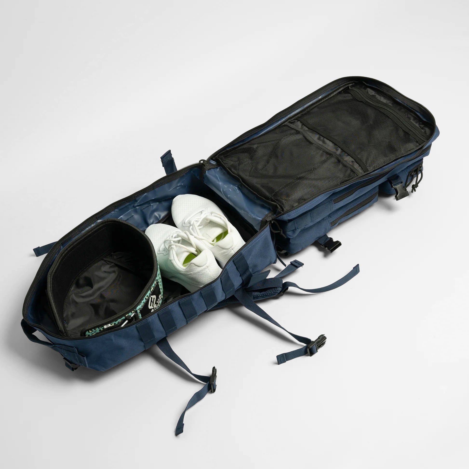 Open navy blue gym backpack