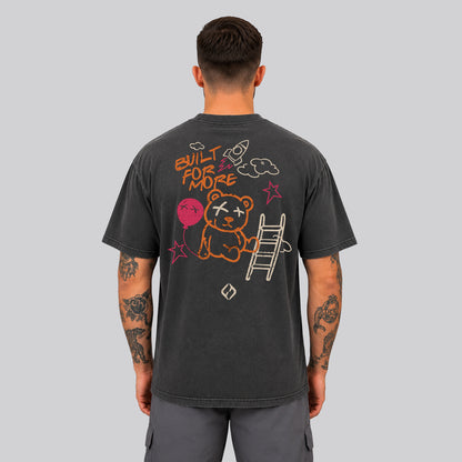 Washed Black Crossfit moto T-shirt_Built For More _Back View - By Hybyrd