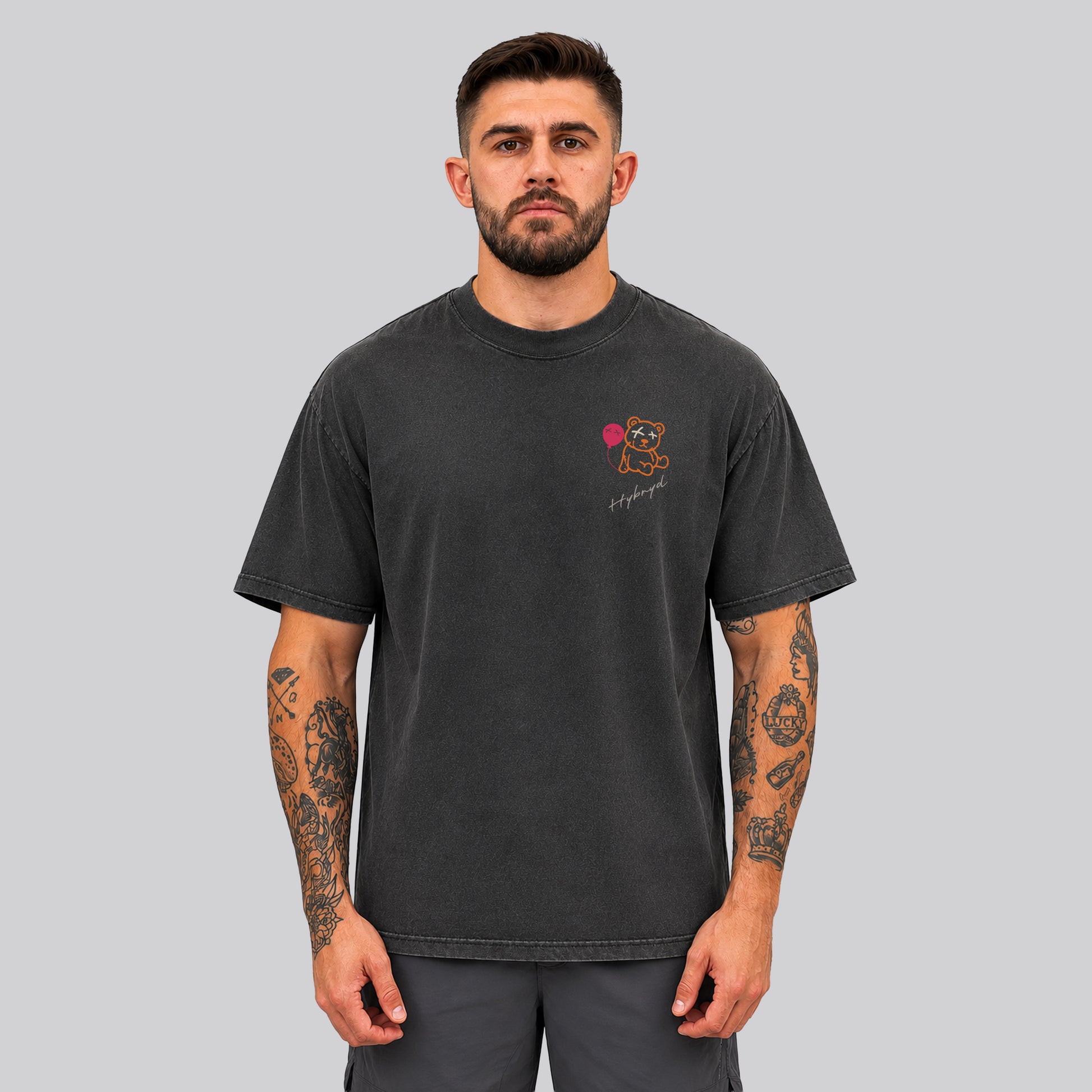 Washed Black Crossfit moto T-shirt_Built For More _Front View - By Hybyrd