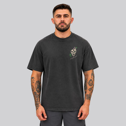 Man Wearing Washed Black Crossfit moto T-shirt_No MAtter What_ Front View - By Hybyrd