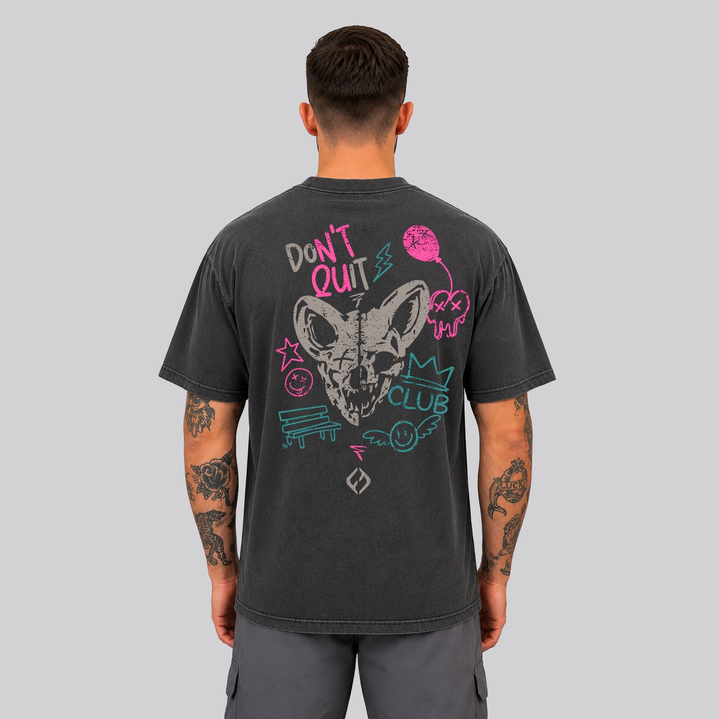 Crossfit athlete wearing Washed black Ethos Tee by HYBRYD - Back