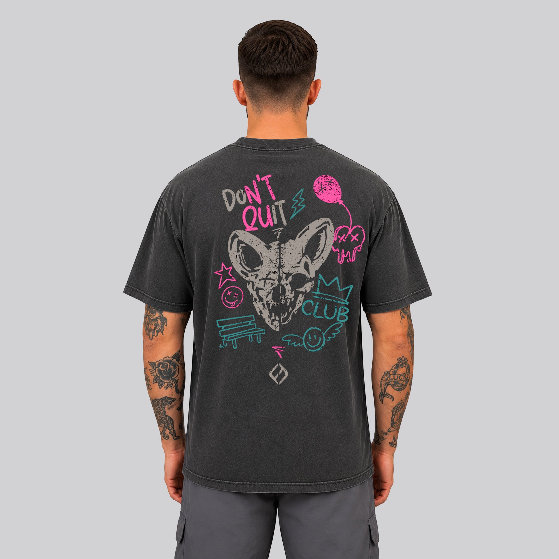 Crossfit athlete wearing Washed black Ethos Tee by HYBRYD - Back