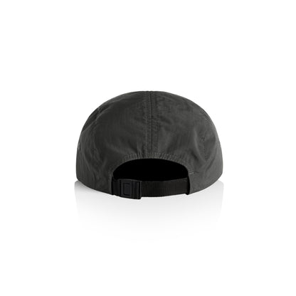 Black run cap on a white background. Shoot from the back with Clip fastener. From activewear brand Hybryd.