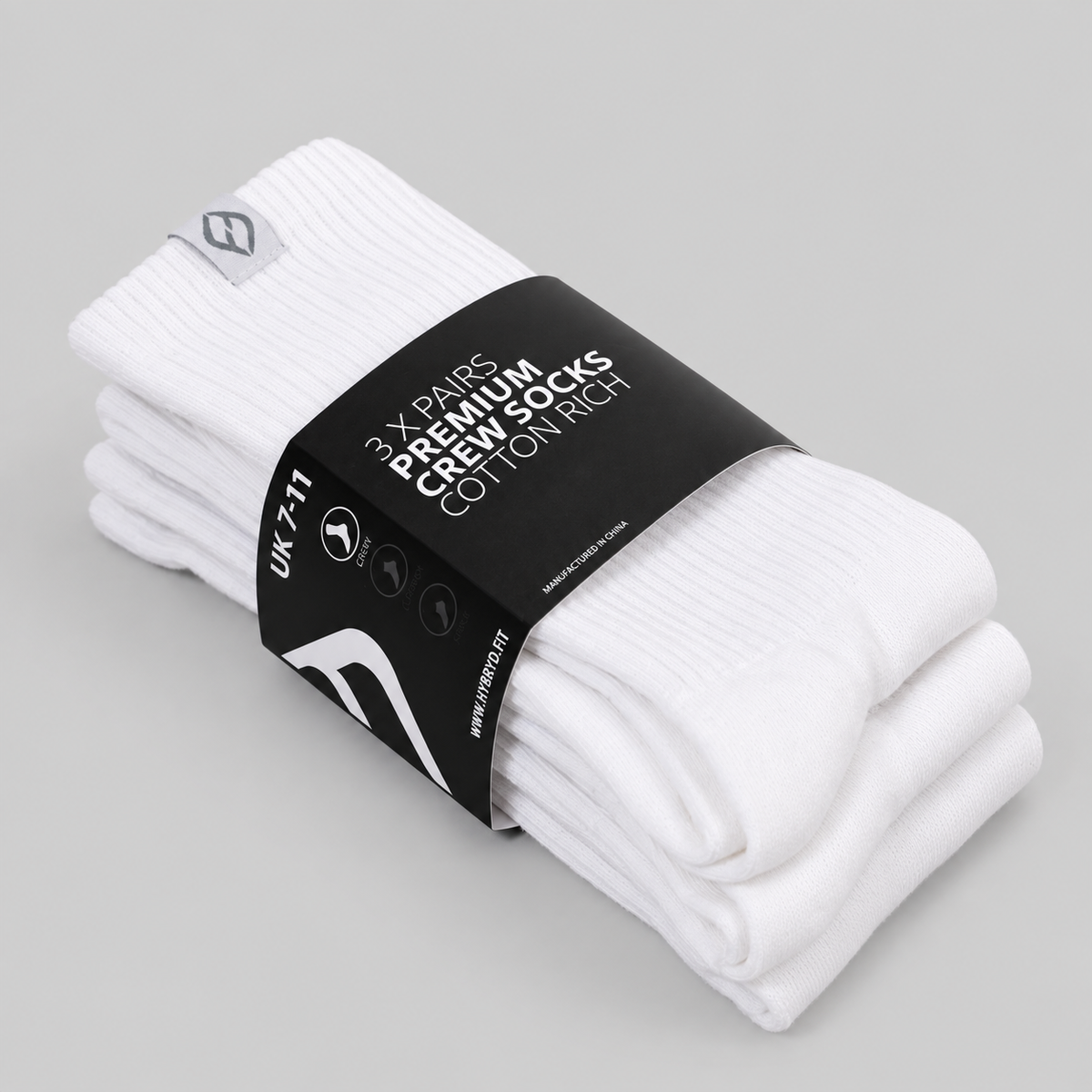 Hybryd white cotton rich sport socks 3 pack in retail packaging