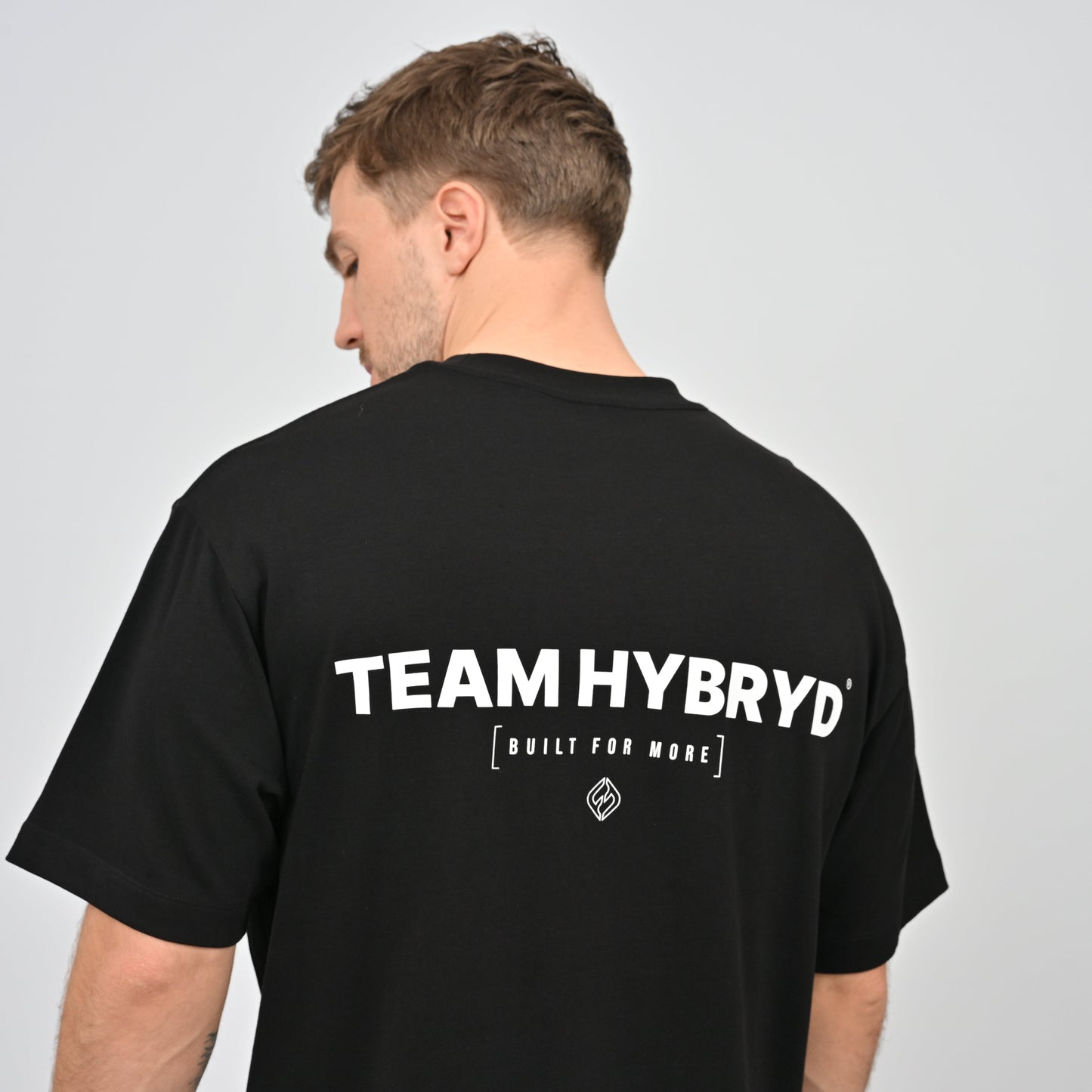 Team Hybryd back print on a black gym t-shirt