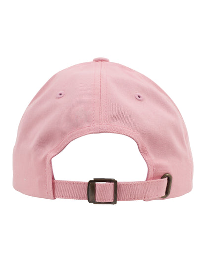Pink Hybryd baseball cap with a brown metal buckle on a white background
