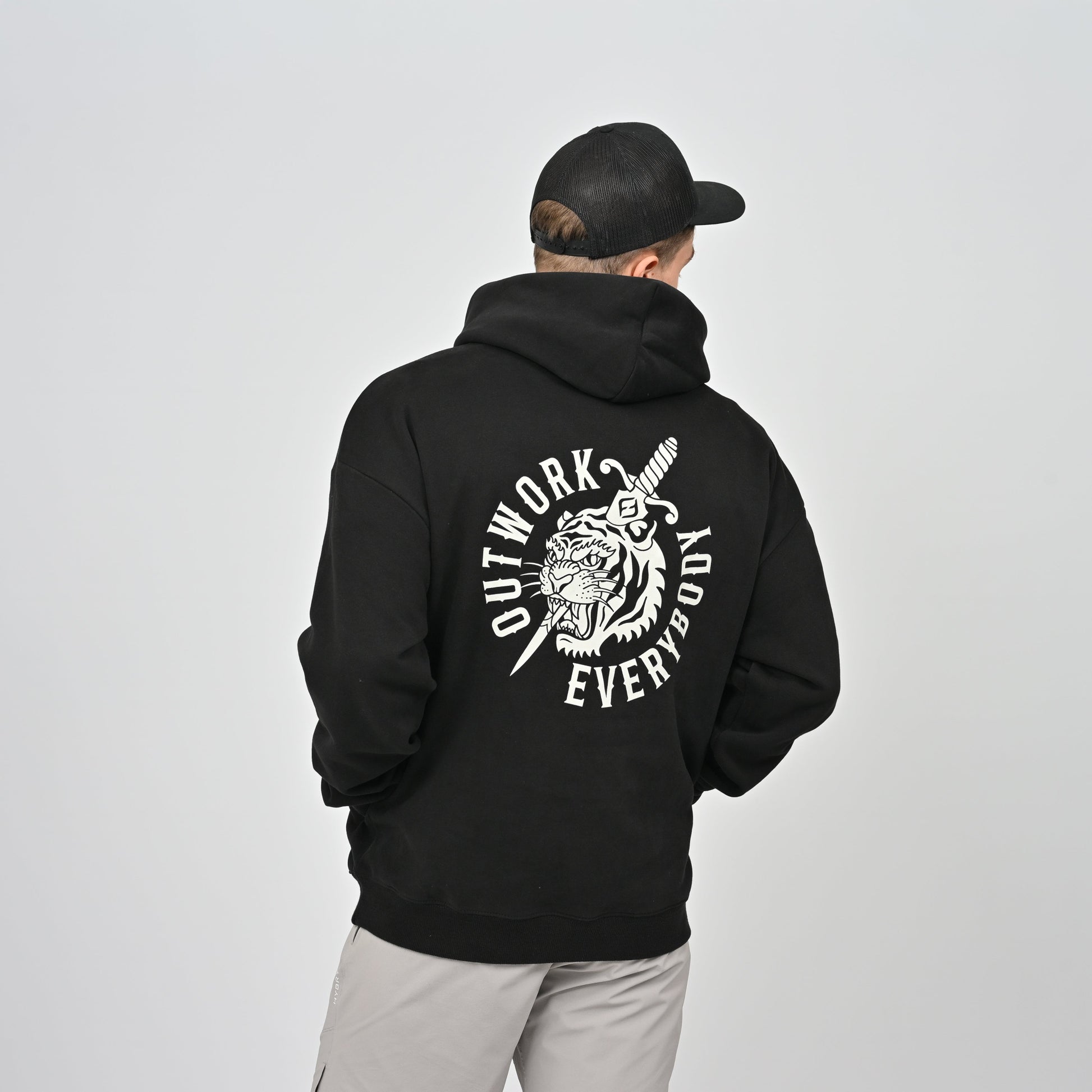 Hybryd black hoodie with back print