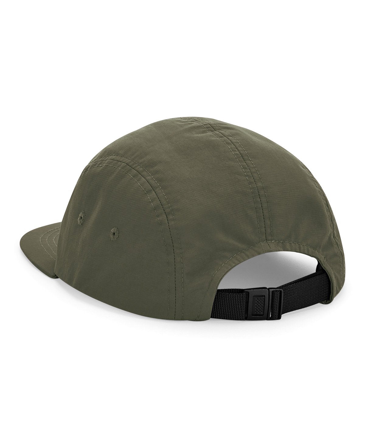 Green cap for running with a black strap on a white background