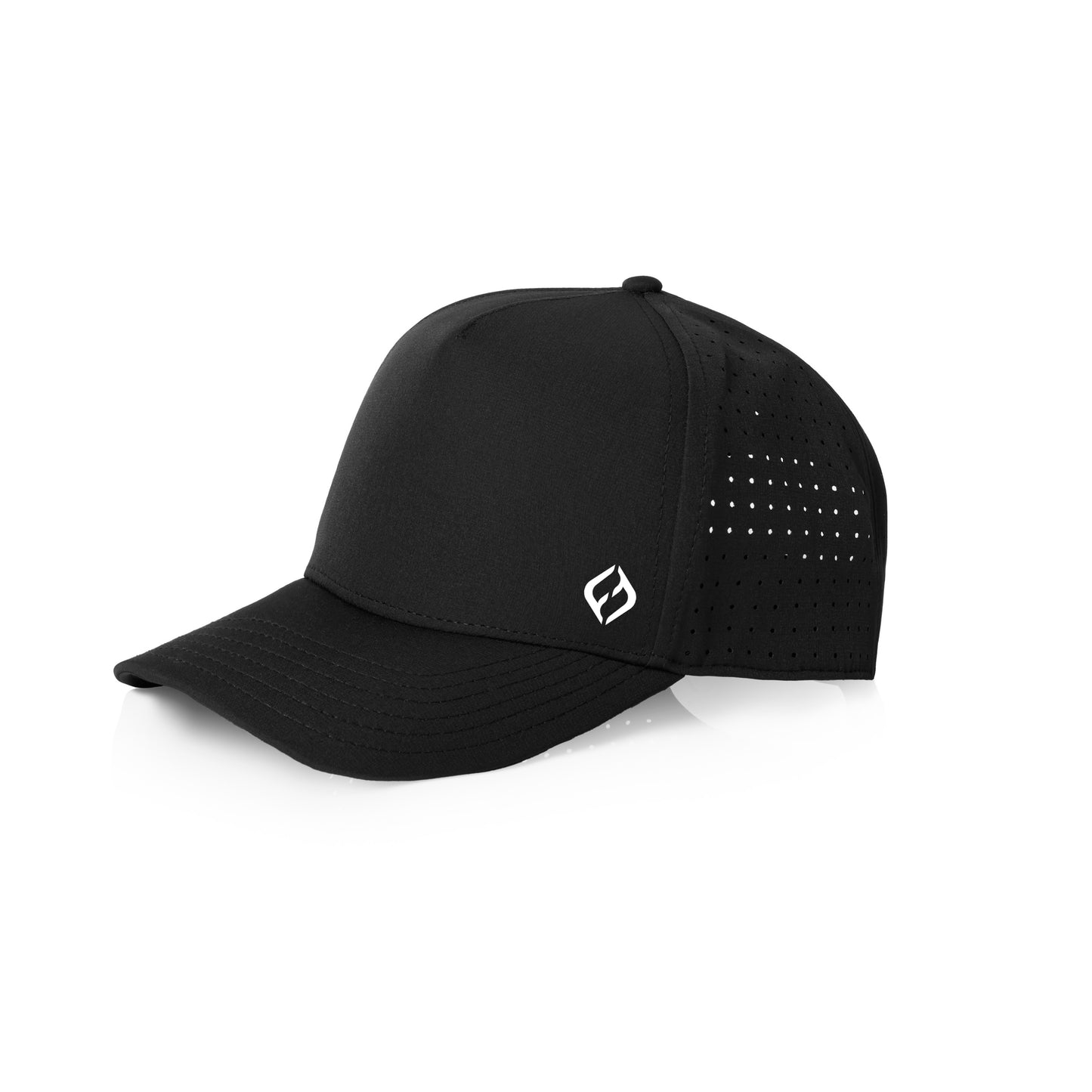 A black Hybryd athletic baseball cap with perforated back panels and a small white Hybryd logo on the front, shown on a clean white background.