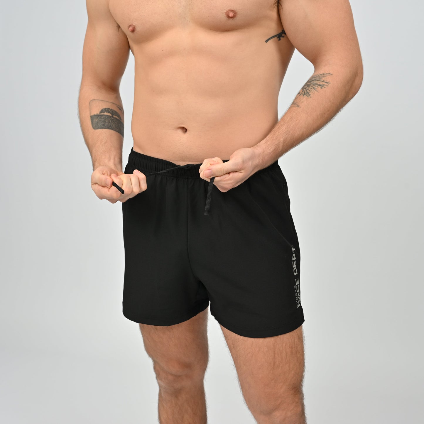 Black gym short with drawstring