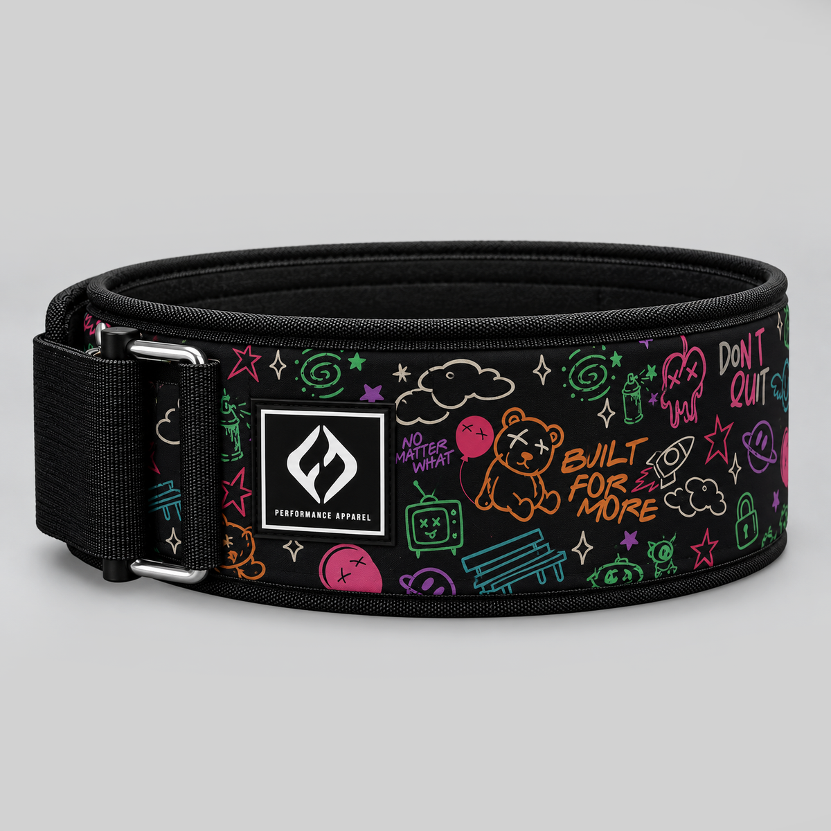 HYBRYD Ethos graffiti weightlifting belt with colourful print, supportive fit and secure fastening for CrossFit, HYROX and strength training.