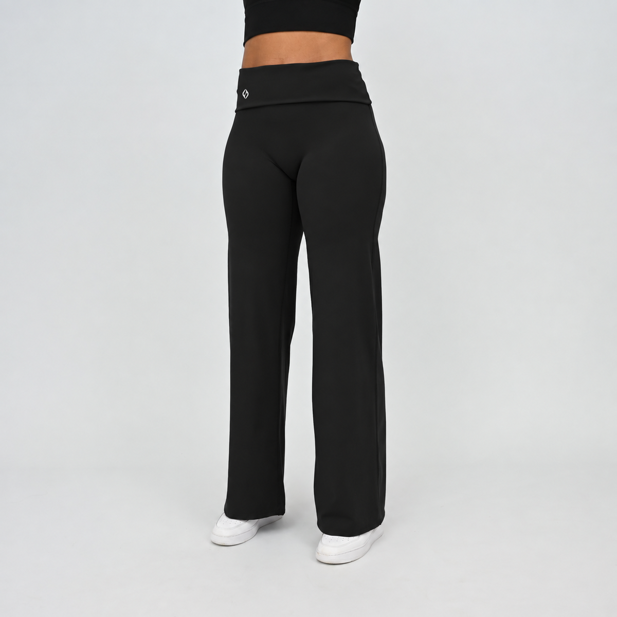 HYBRYD Gracie black wide leg leggings, front side view