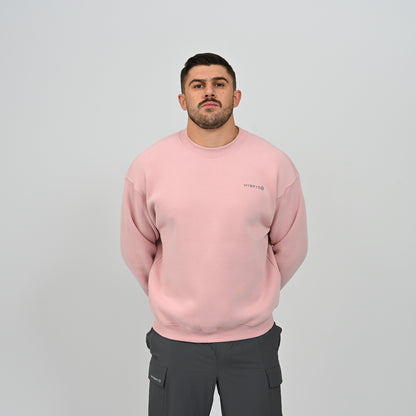 Full front view of the men's Hybryd Jasper fleece-lined crew neck sweater in pink.