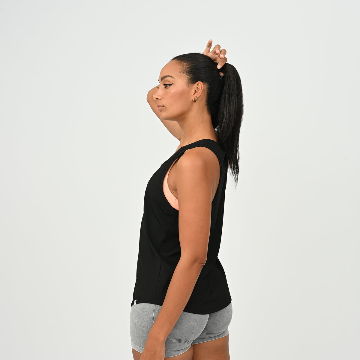 HYBRYD Luna black gym racerback vest, side profile