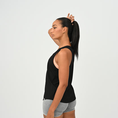 HYBRYD Luna black gym racerback vest, side profile