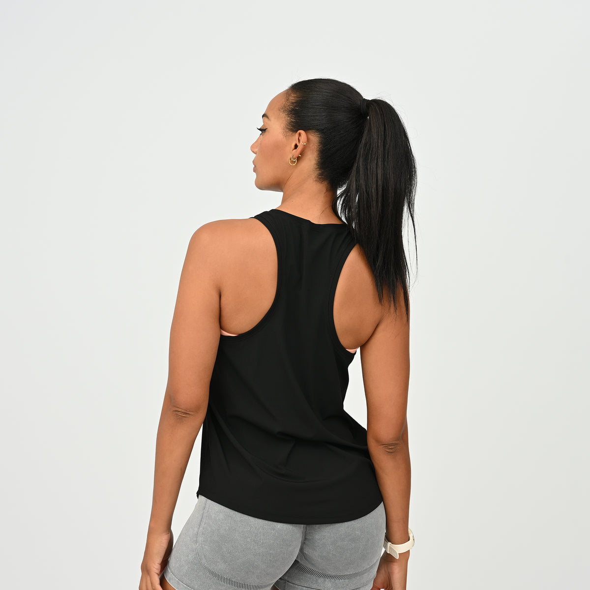 HYBRYD Luna women’s black racerback vest, rear view