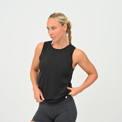 HYBRYD Molly women's training vest in Black, front view for HYROX, CrossFit and gym training