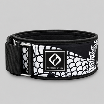 Hybryd Shigoto weightlifting belt in dragon print front view for strength training