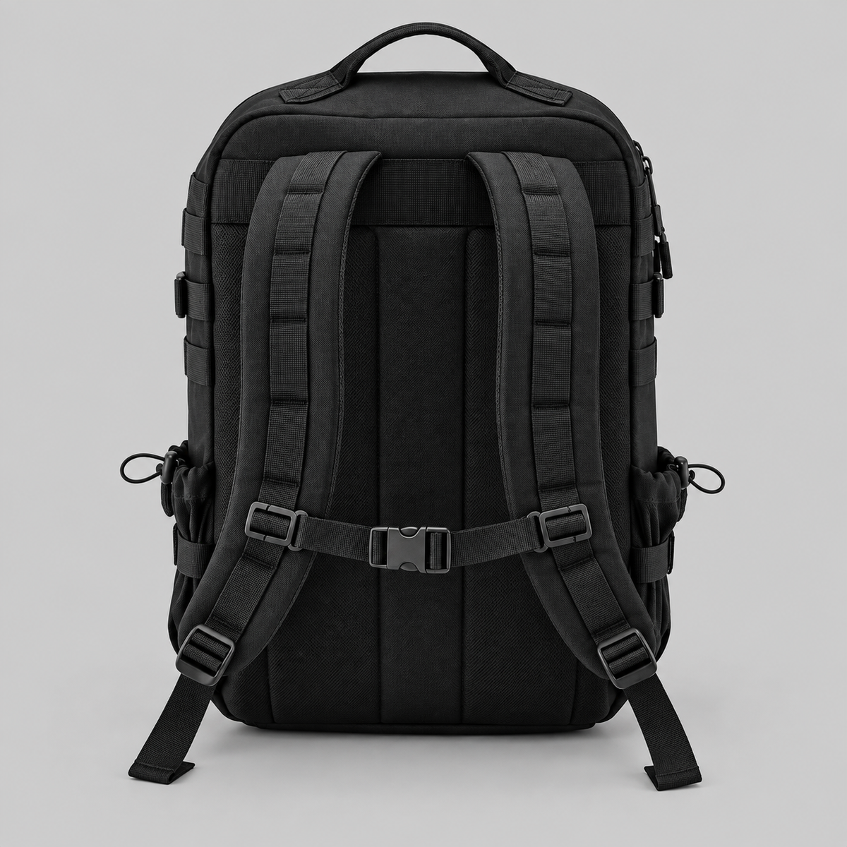 Padded ergonomic shoulder straps and back panel on Hybryd 35L black tactical backpack