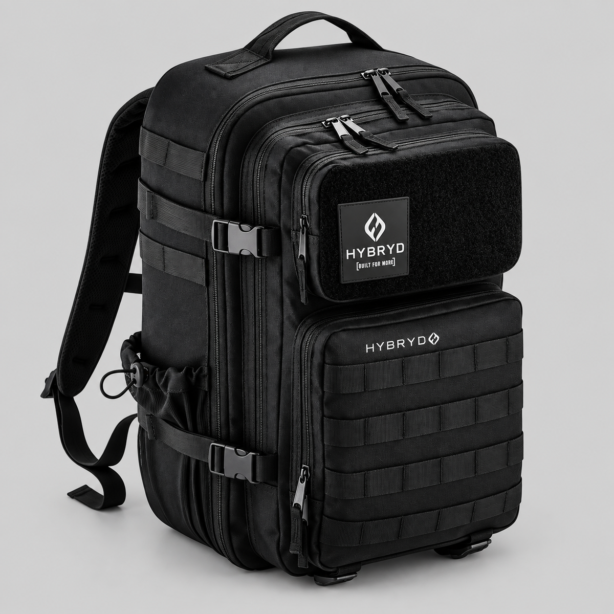 Hybryd 35L black tactical gym backpack with velcro patch section for HYROX and CrossFit