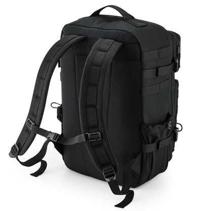 HYBRYD black tactical gym backpack rear view with padded shoulder straps
