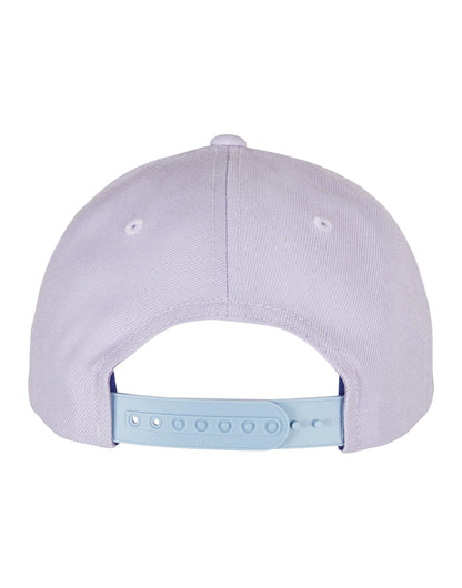 Back view of a light purple baseball cap with a blue snapback on a white background