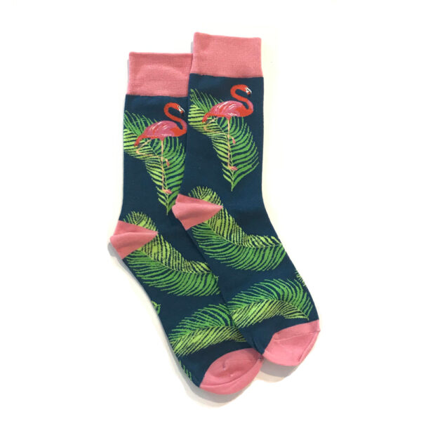 Lucky Pair Socks - Flamingo & Palm Navy